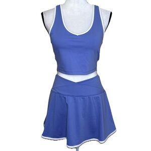 YOGALICIOUS SET TANK TOP AND SKORT LUX RALLY DEEP PERIWINKLE RADIANCE NEW WOMENS